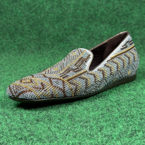 Donald J Pliner Shoes - Donald J Pliner Aryn Beaded Loafers Blue Gold Geometric Flats Womens 6 M Italy